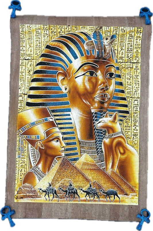 "Pharaoh’s Gaze with Royal Cat" – Handcrafted Egyptian Papyrus (1.5x2 ft)