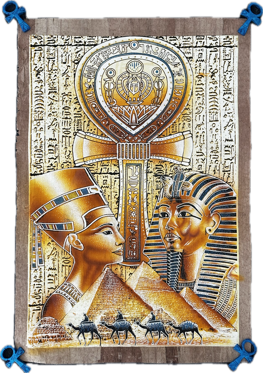 “Royal Union Under the Ankh” – Handcrafted Egyptian Papyrus (1.5x2 ft)