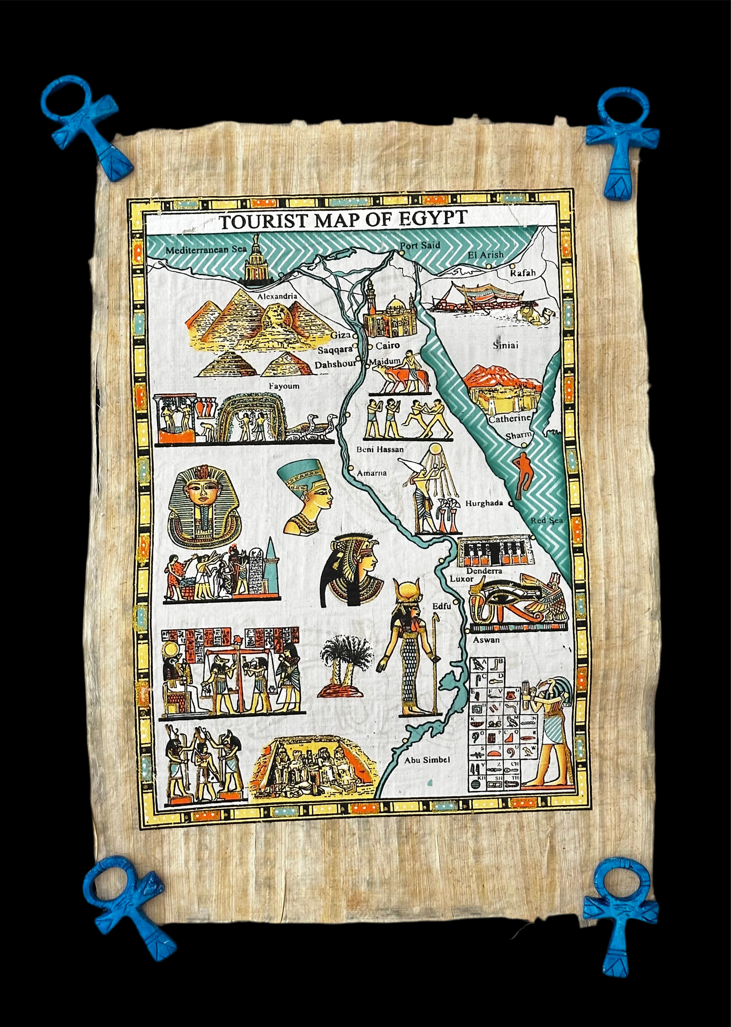 "Tourist Map of Egypt" – Handcrafted Egyptian Papyrus